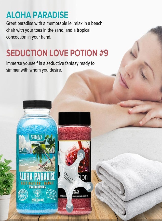 Spazazz Spa Aromatherapy Crystals for Hot Tub -Couple Gift set for Valentine & Anniversaries. Love Potion #9 Seduction 17oz -Destinations Hawaii Aloha Paradise 22oz with 5 Point Full Body Massage Tool - Image 5